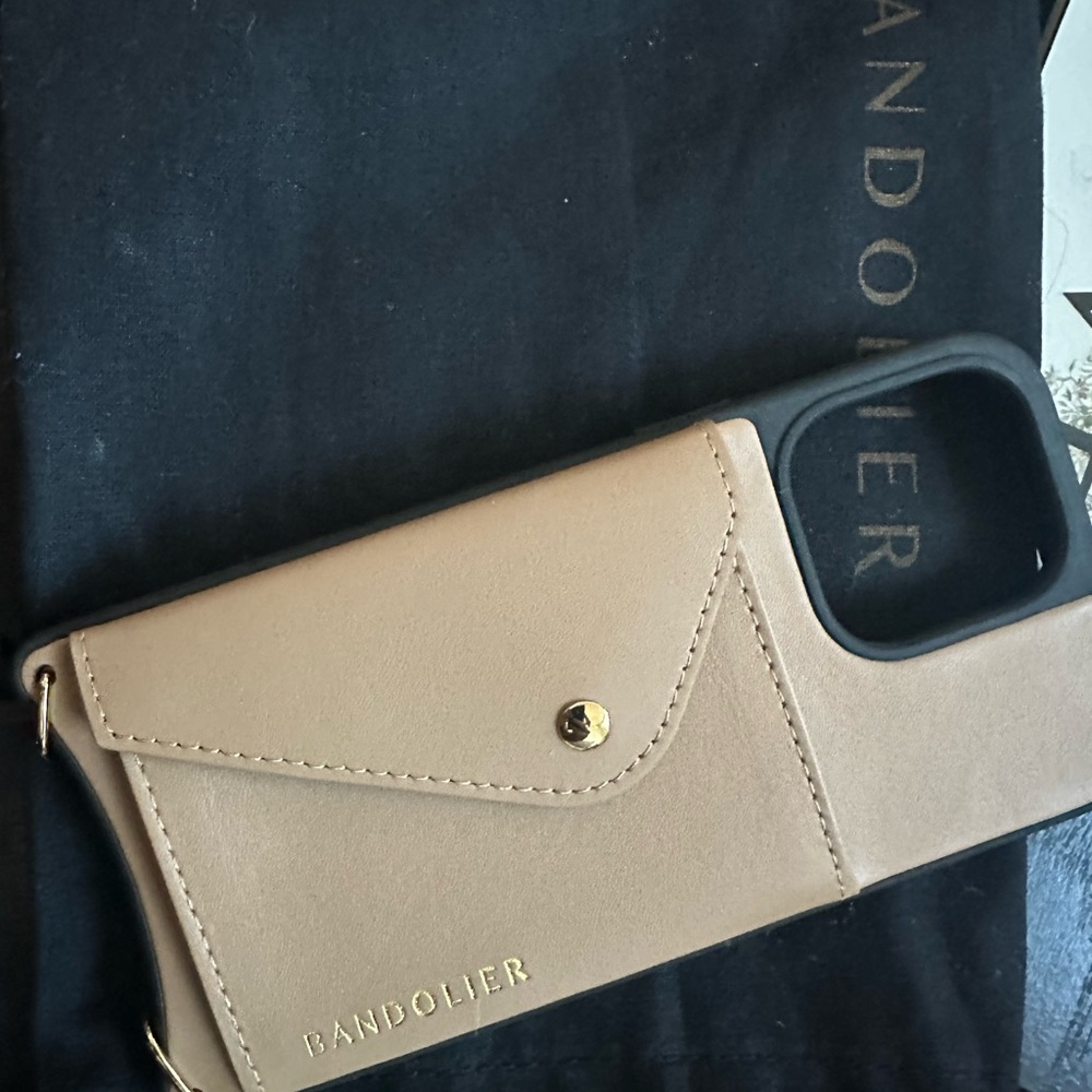 Bandolier Beige smooth leather Phone Case with Strap iPhone 14 ProMax NWT